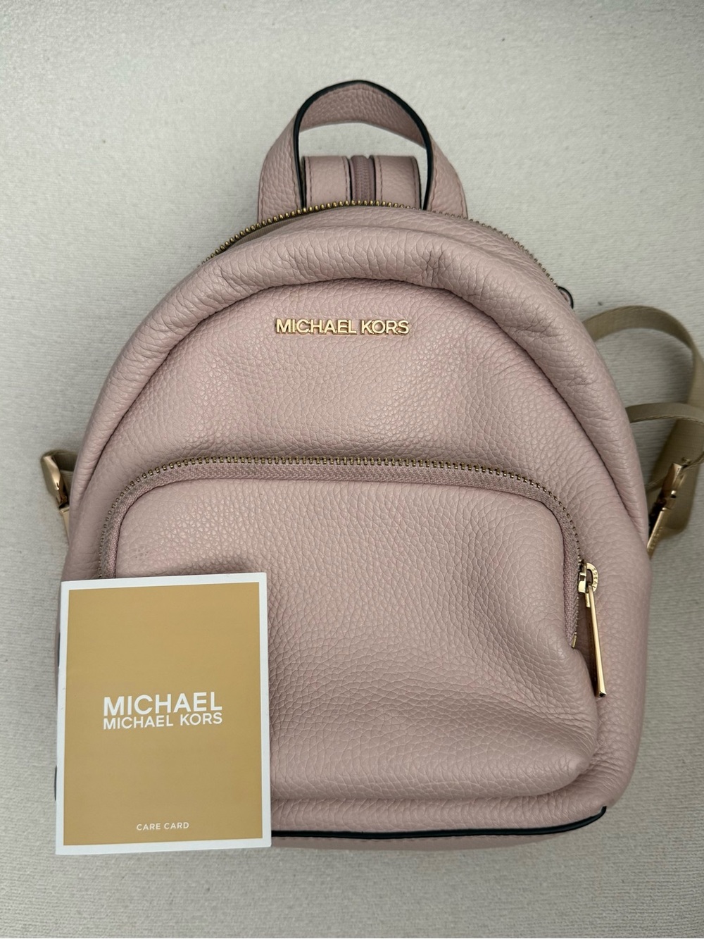 Michael Kors Blush Pebble Leather Mini Backpack with Gold Hardware